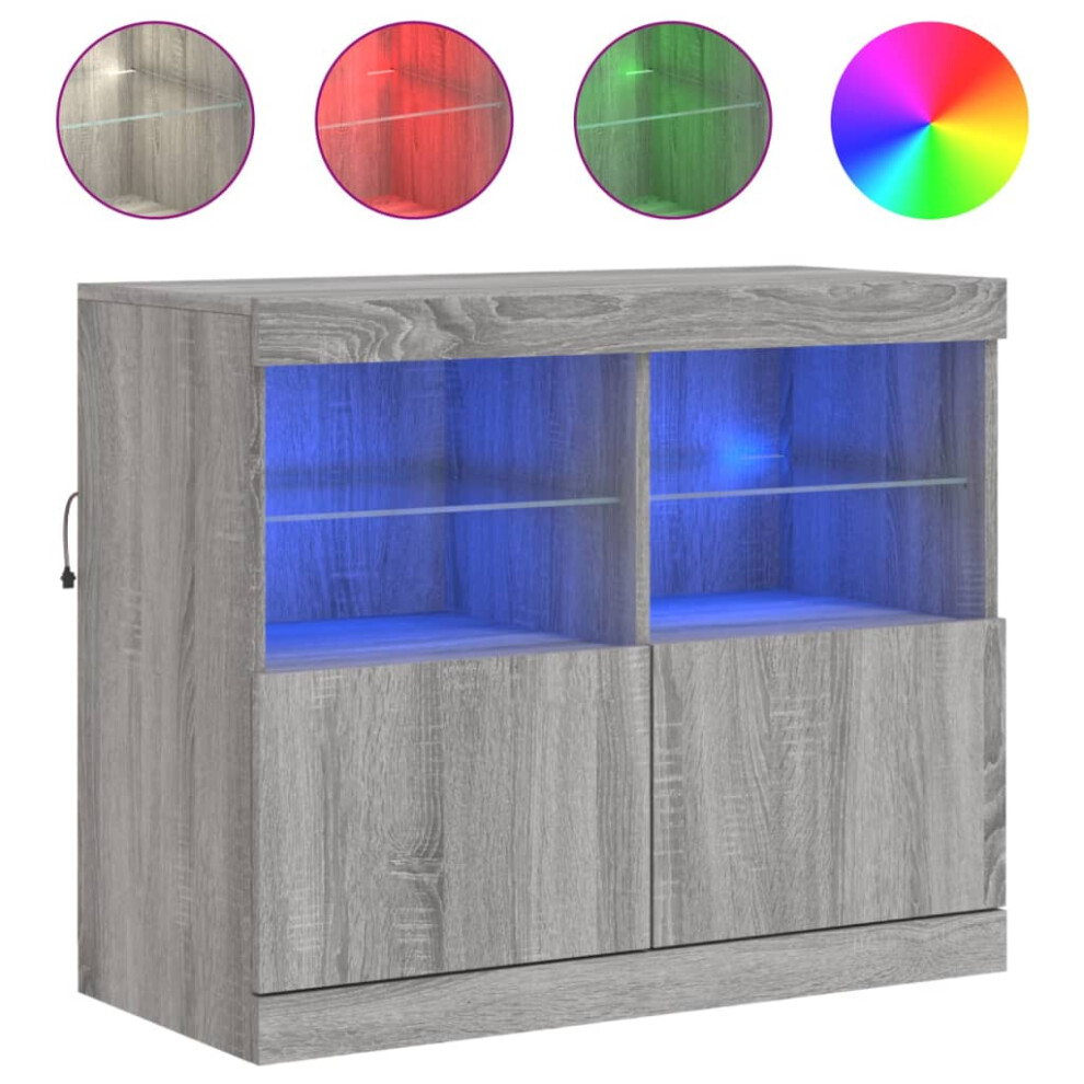 Vidaxl (Grey Sonoma) Sideboard With Led Lights Cupboard Highboard Storage Buffet Cabinet