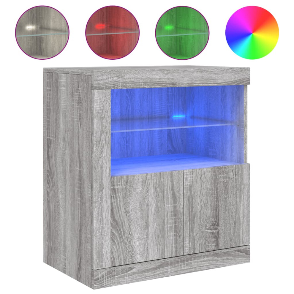 Vidaxl (Grey Sonoma) Sideboard With Led Lights Cupboard Highboard Storage Buffet Cabinet