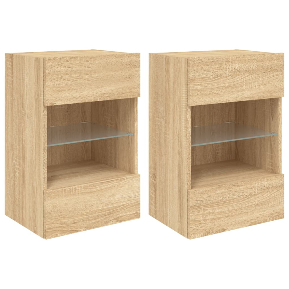 Vidaxl (Sonoma Oak, 40 X 30 X 60.5 Cm/ 2 Pcs) Tv Wall Cabinets With Led Lights Tv Wall Unit Storage Floating Tv Unit