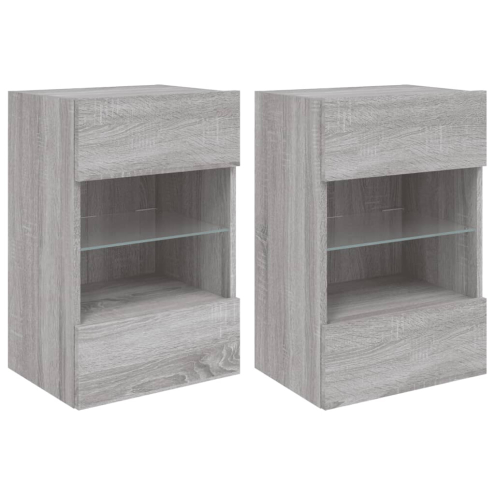 Vidaxl (Grey Sonoma, 40 X 30 X 60.5 Cm/ 2 Pcs) Tv Wall Cabinets With Led Lights Tv Wall Unit Storage Floating Tv Unit