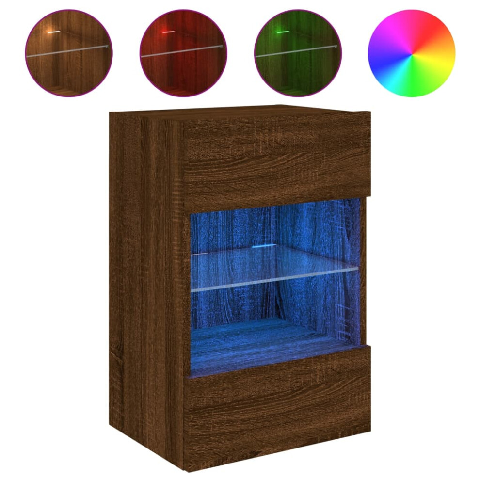 Vidaxl (Brown Oak, 40 X 30 X 60.5 Cm/ 1 Pcs) Tv Wall Cabinets With Led Lights Tv Wall Unit Storage Floating Tv Unit