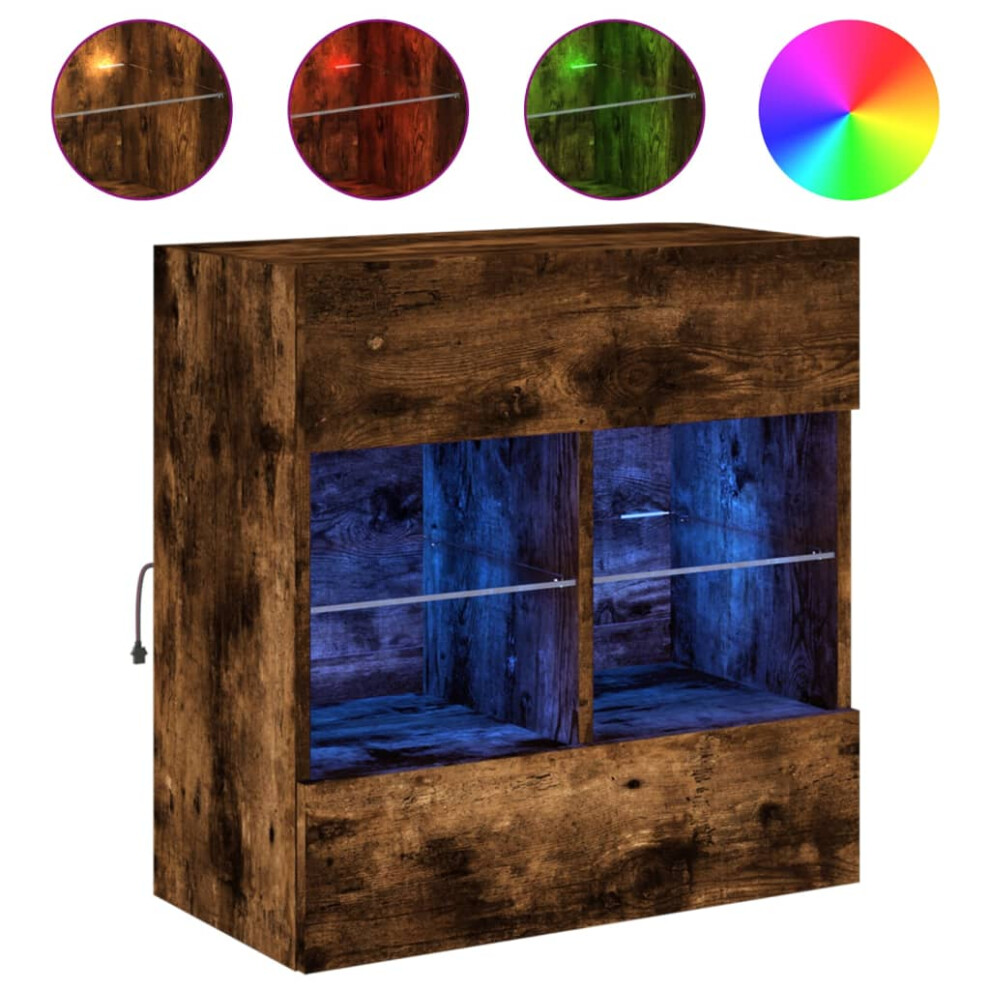 Vidaxl (Smoked Oak, 58.5 X 30 X 60.5 Cm/ 1 Pcs) Tv Wall Cabinets With Led Lights Tv Wall Unit Storage Floating Tv Unit