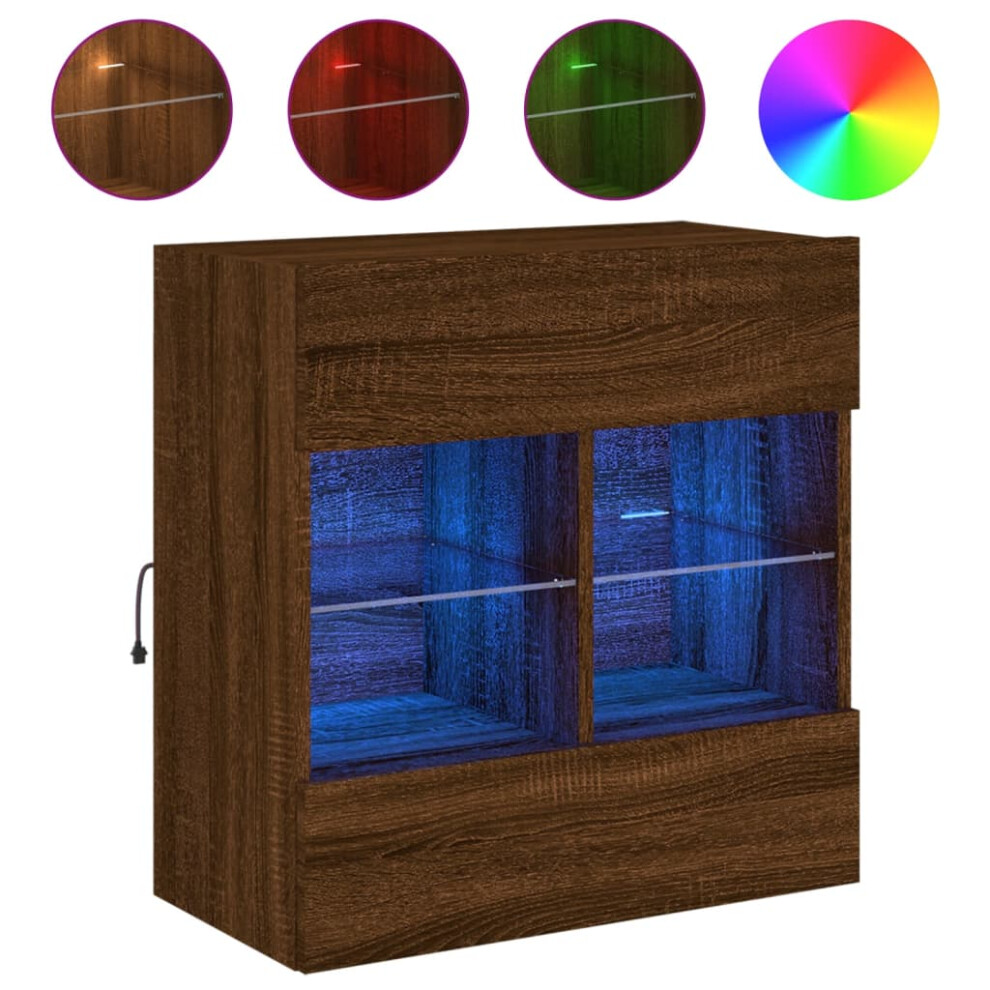 Vidaxl (Brown Oak, 58.5 X 30 X 60.5 Cm/ 1 Pcs) Tv Wall Cabinets With Led Lights Tv Wall Unit Storage Floating Tv Unit
