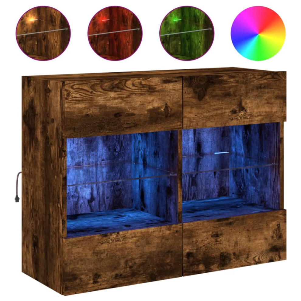 VIDAXL TV Wall Cabinet with LED Lights - Oak - Brown - 78.5x30x60.5 cm - Image 2