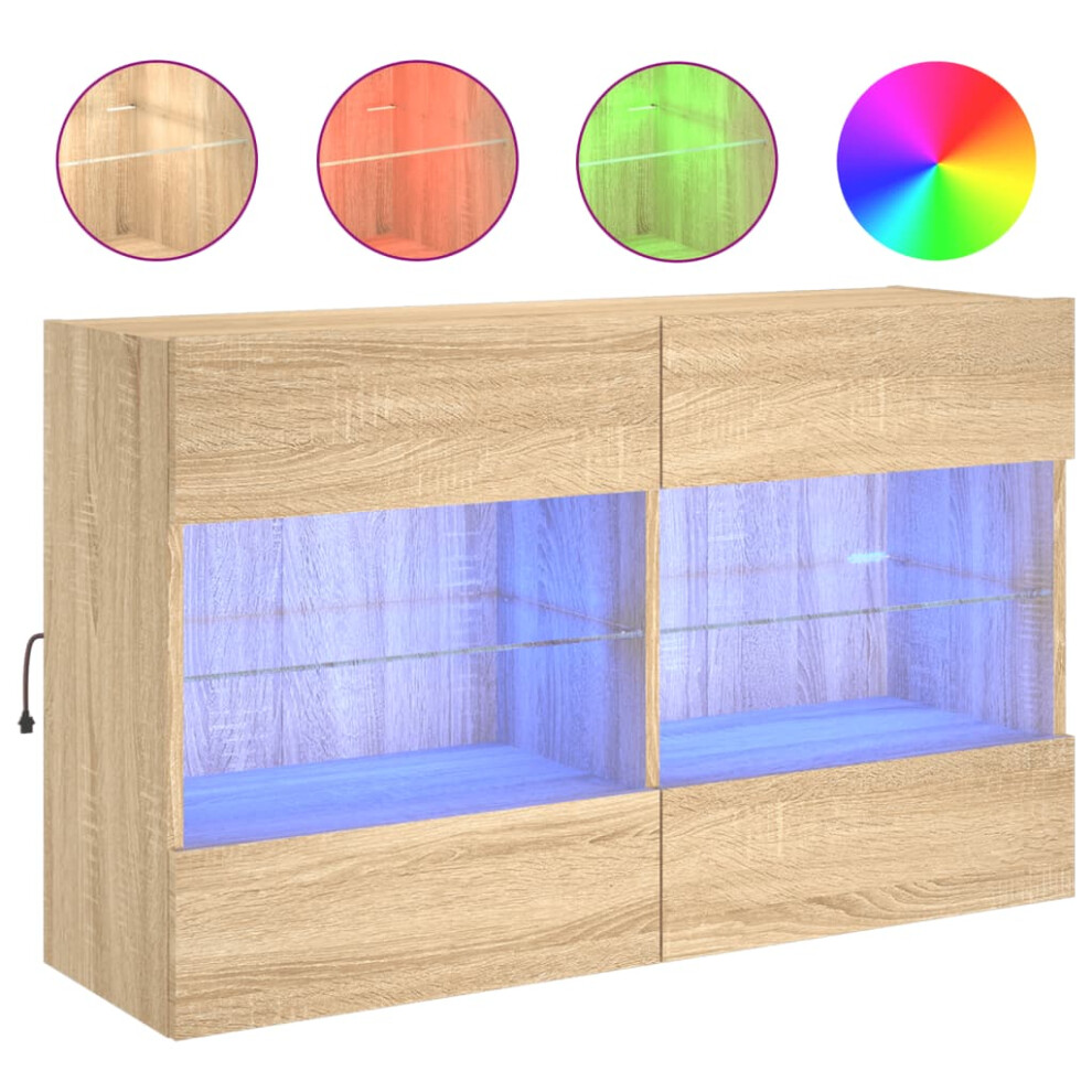 Vidaxl (Sonoma Oak, 98.5 X 30 X 60.5 Cm/ 1 Pcs) Tv Wall Cabinets With Led Lights Tv Wall Unit Storage Floating Tv Unit