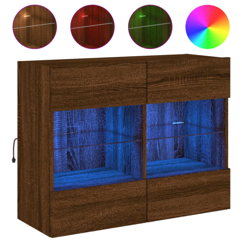 Vidaxl ( Oak, 78.5 X 30 X 60.5 Cm/ 1 Pcs) Tv Wall Cabinets With Led Lights Tv Wall Unit Storage Floating Tv Unit Brown