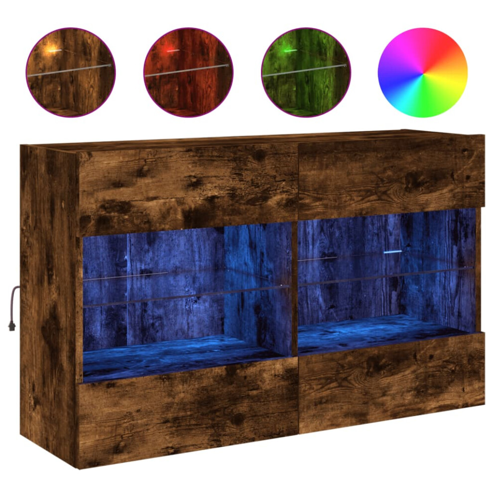 Vidaxl (Smoked Oak, 98.5 X 30 X 60.5 Cm/ 1 Pcs) Tv Wall Cabinets With Led Lights Tv Wall Unit Storage Floating Tv Unit