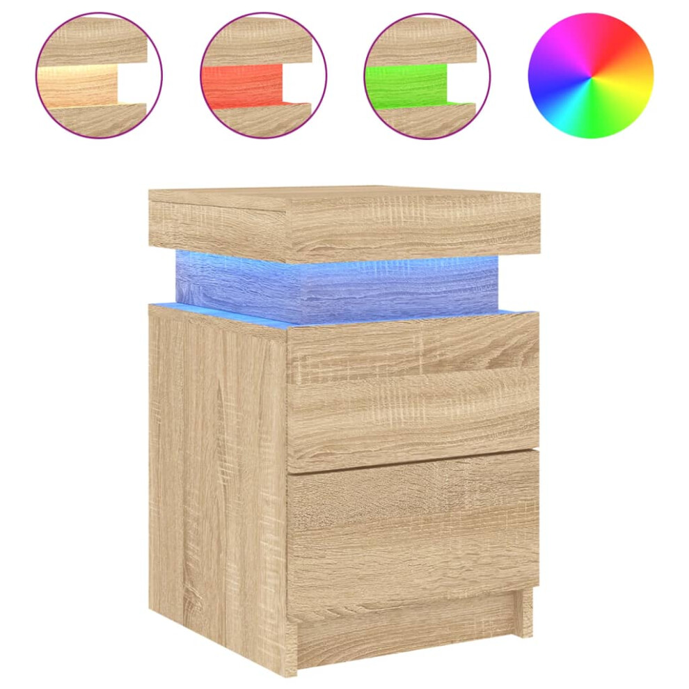 VIDAXL Bedside Cabinet with LED Lights - Oak - Brown - Image 2