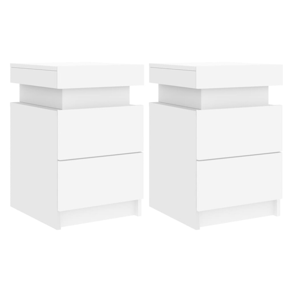 Vidaxl (White, 2 Pcs) Bedside Cabinets With Led Lights Nightstand Bed Cabinet Side Table