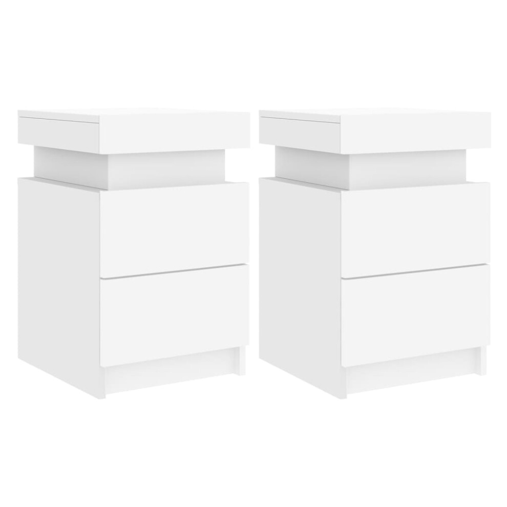 (white, 2 pcs) vidaXL Bedside Cabinets with LED Lights Nightstand Bed Cabinet Side Table