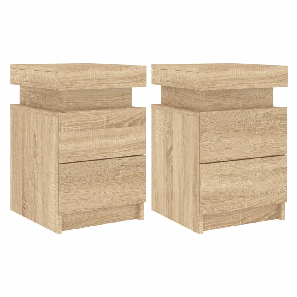 (sonoma oak, 2 pcs) vidaXL Bedside Cabinets with LED Lights Nightstand Bed Cabinet Side Table