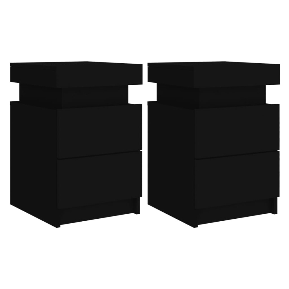 (black, 2 pcs) vidaXL Bedside Cabinets with LED Lights Nightstand Bed Cabinet Side Table