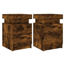 (smoked oak, 2 pcs) vidaXL Bedside Cabinets with LED Lights Nightstand Bed Cabinet Side Table