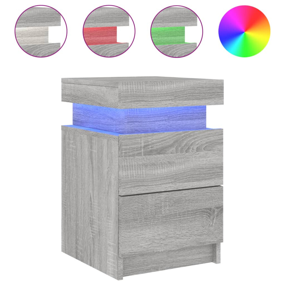 Vidaxl (Grey Sonoma, 1 Pcs) Bedside Cabinets With Led Lights Nightstand Bed Cabinet Side Table