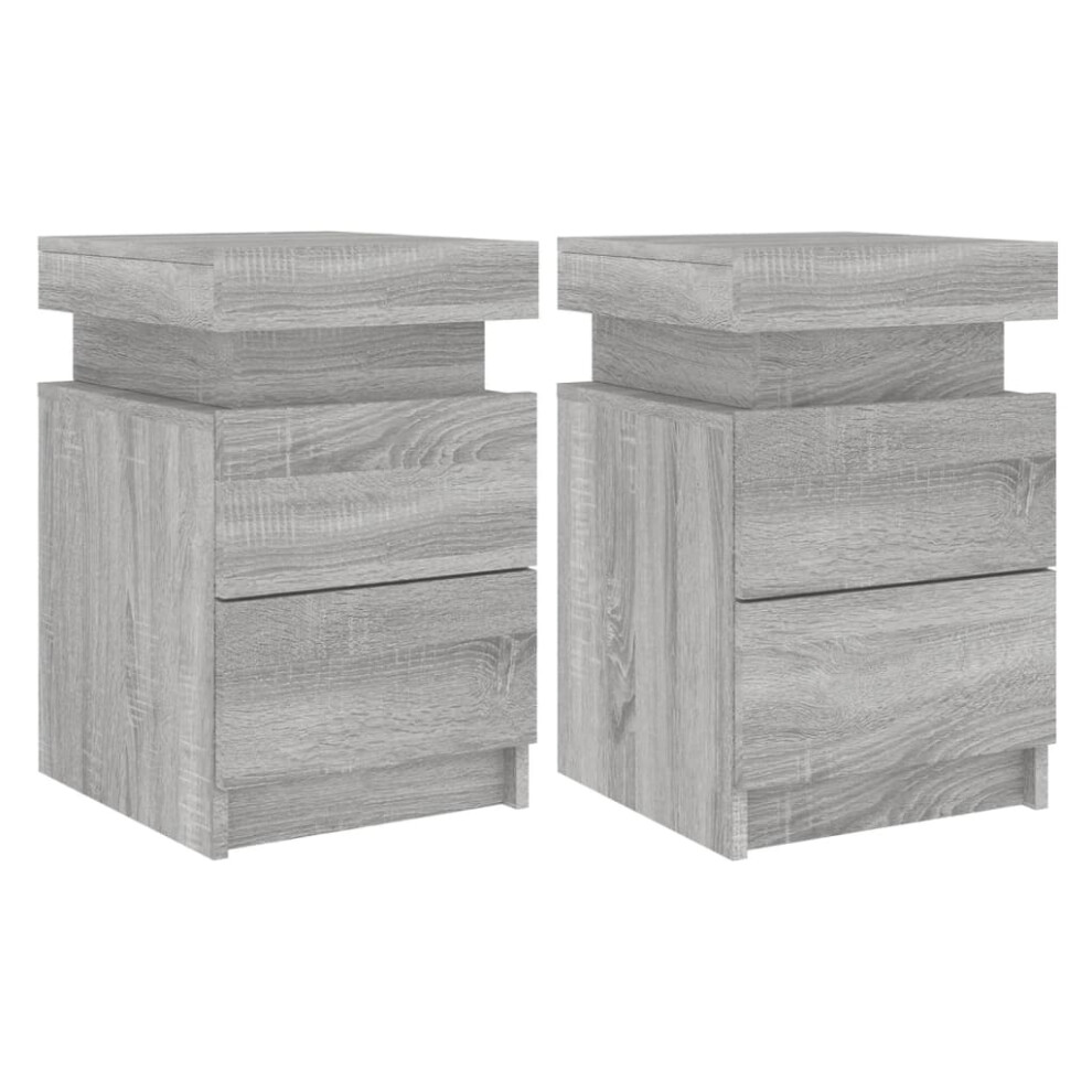 (grey sonoma, 2 pcs) vidaXL Bedside Cabinets with LED Lights Nightstand Bed Cabinet Side Table