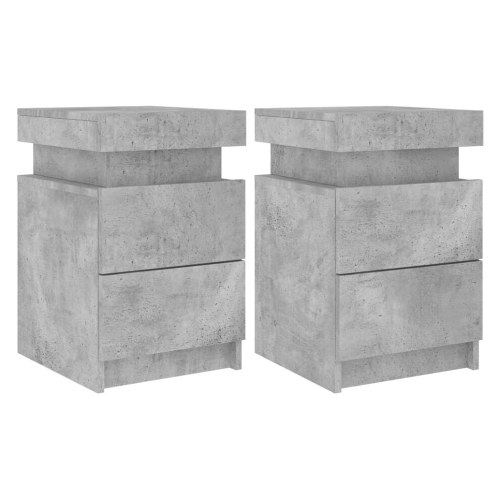 (concrete grey, 2 pcs) vidaXL Bedside Cabinets with LED Lights Nightstand Bed Cabinet Side Table