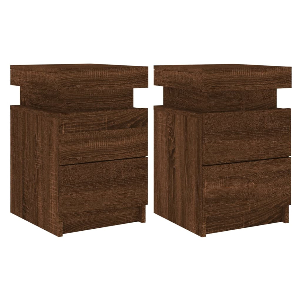 (brown oak, 2 pcs) vidaXL Bedside Cabinets With LED Lights Nightstand Bed Cabinet Side Table