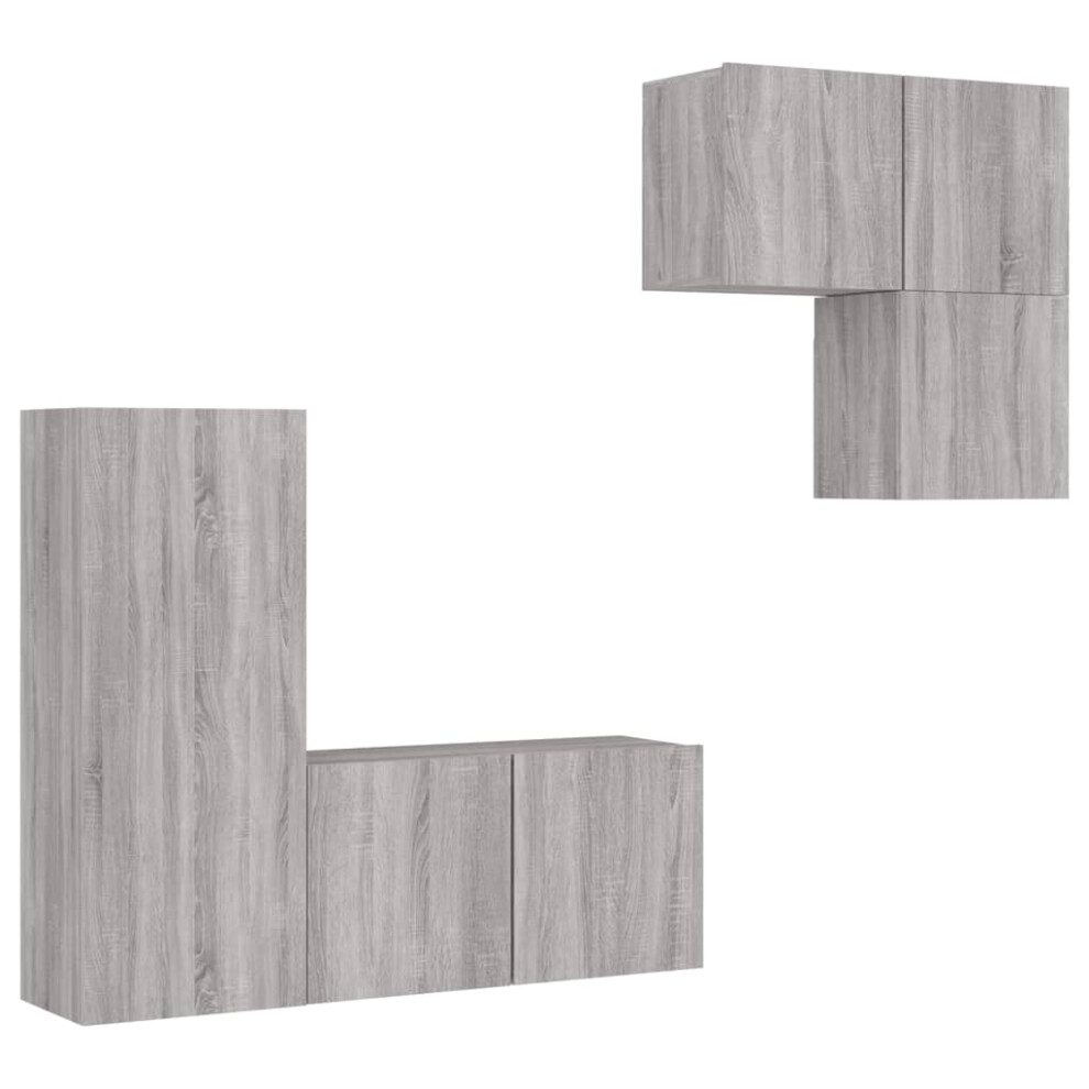 (grey sonoma) vidaXL TV Wall Units 4 Piece Floating TV Wall Unit TV Stand Engineered Wood