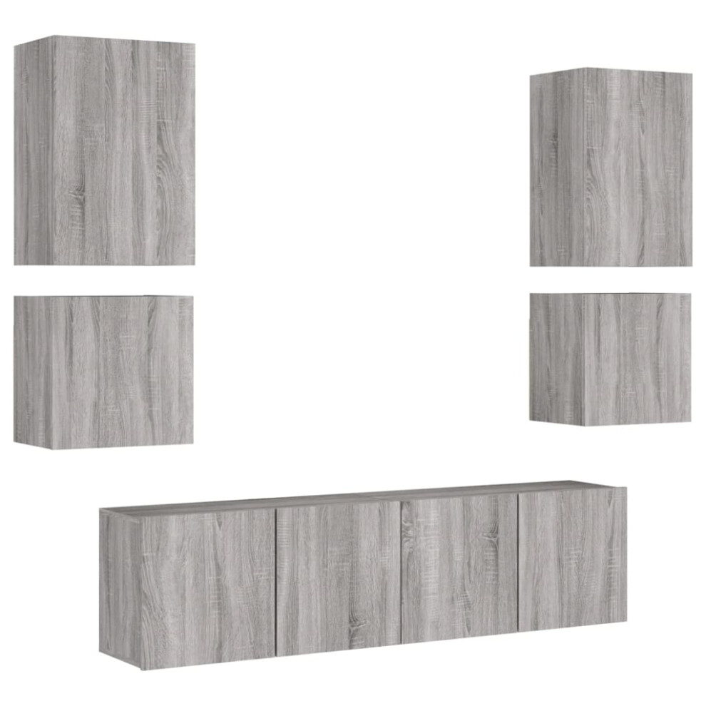 (grey sonoma) vidaXL TV Wall Units 6 Piece Floating TV Wall Unit TV Stand Engineered Wood