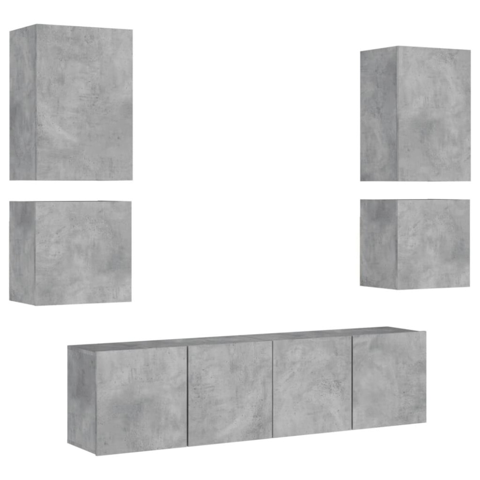 (concrete grey) vidaXL TV Wall Units 6 Piece Floating TV Wall Unit TV Stand Engineered Wood