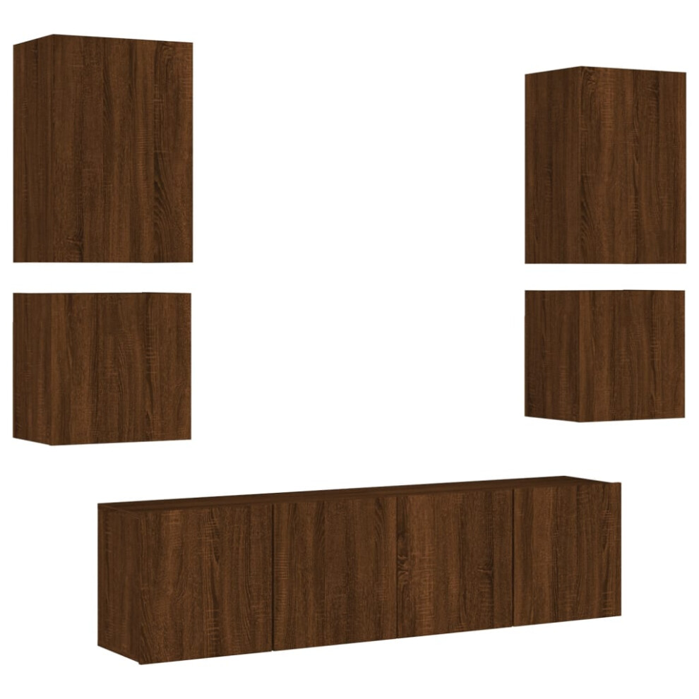 (brown oak) vidaXL TV Wall Units 6 Piece Floating TV Wall Unit TV Stand Engineered Wood