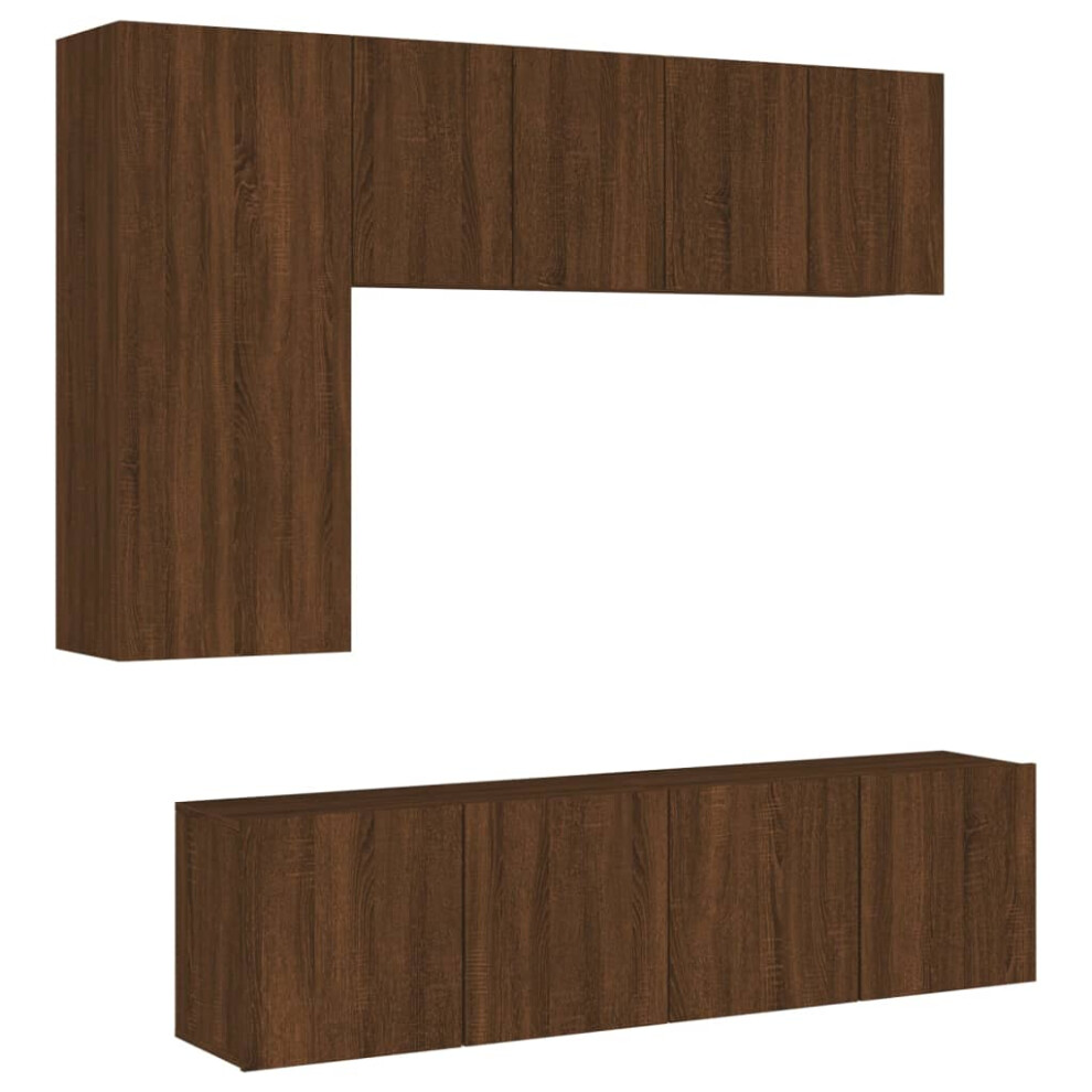 (brown oak) vidaXL TV Wall Units 5 Piece Floating TV Wall Unit TV Stand Engineered Wood