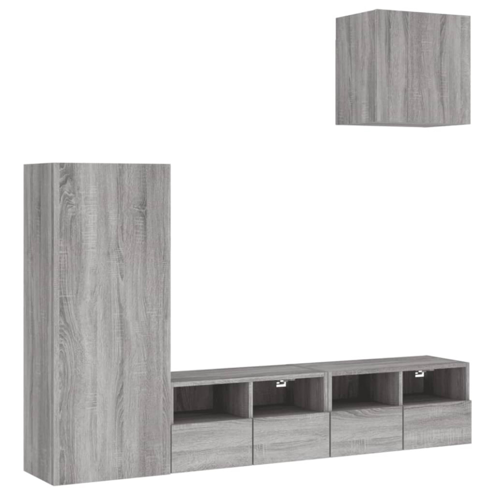 (grey sonoma) vidaXL TV Wall Units 4 Piece Floating TV Wall Unit TV Stand Engineered Wood