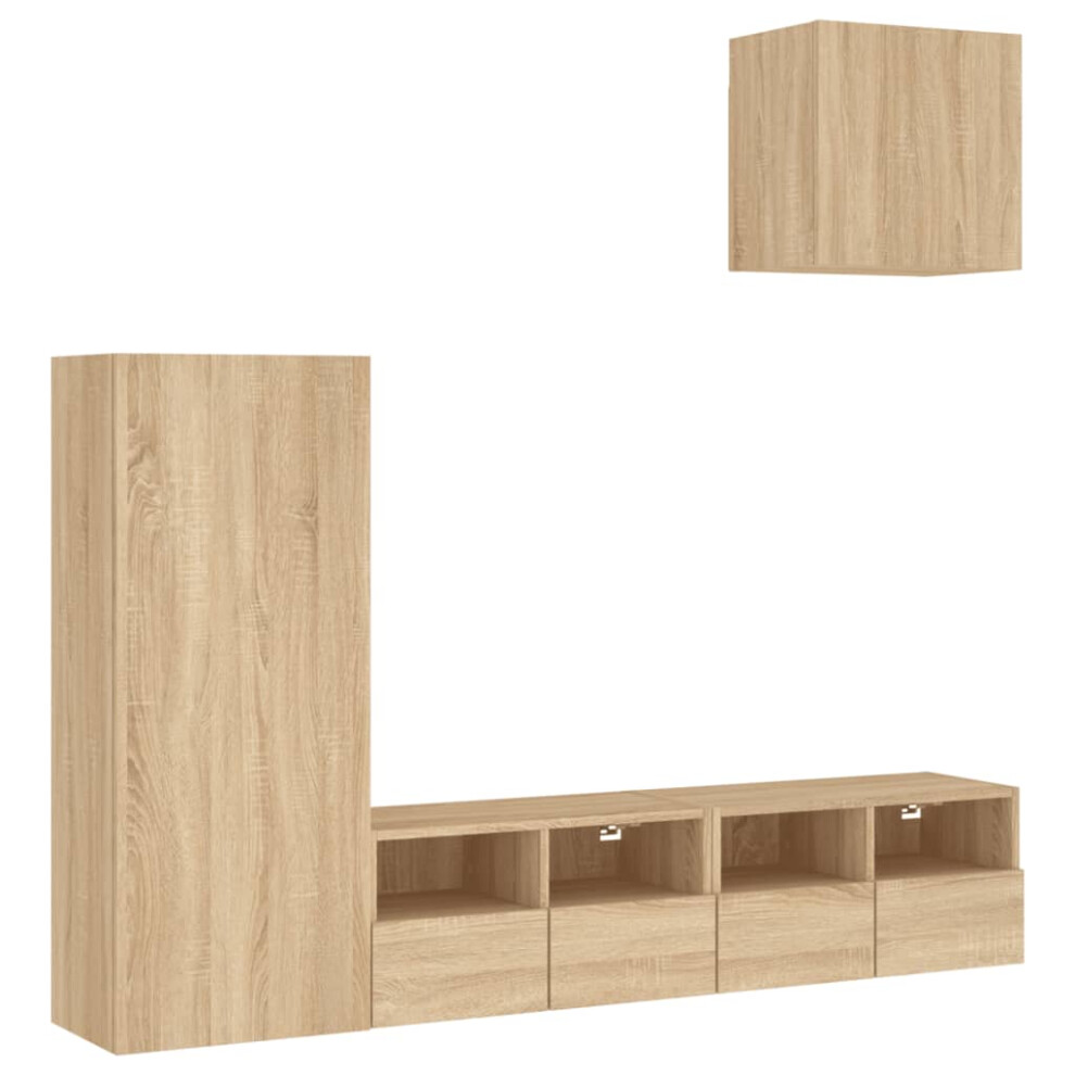 Vidaxl (Sonoma Oak) Tv Wall Units 4 Piece Floating Tv Wall Unit Tv Stand Engineered Wood