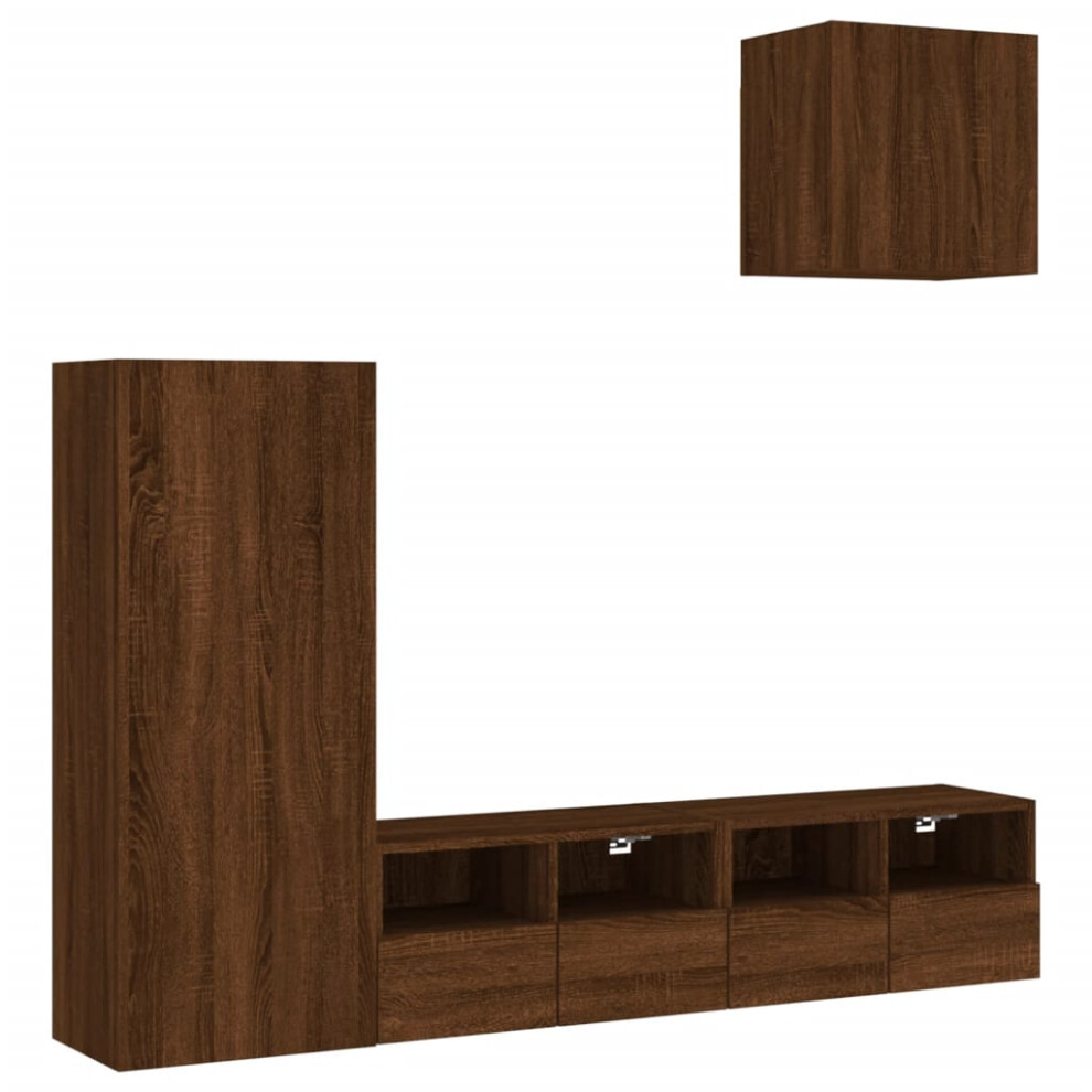 (brown oak) vidaXL TV Wall Units 4 Piece Floating TV Wall Unit TV Stand Engineered Wood