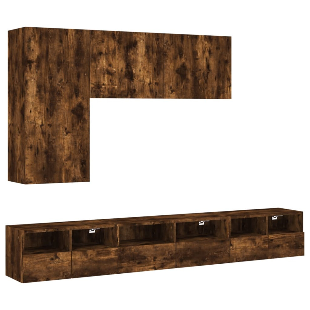 (smoked oak) vidaXL TV Wall Cabinets 5 Piece Floating TV Wall Unit TV Stand Engineered Wood