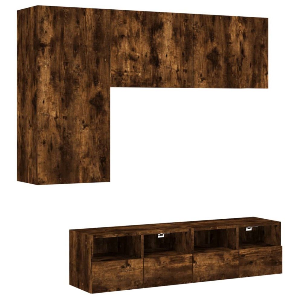 (smoked oak) vidaXL TV Wall Units 5 Piece Floating TV Wall Unit TV Stand Engineered Wood