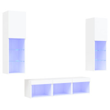 (white) vidaXL TV Wall Units 5 Piece with LED Wall Mounted TV Cabinet Engineered Wood