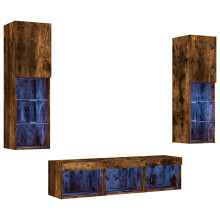 (smoked oak) vidaXL TV Wall Units 5 Piece with LED Wall Mounted TV Cabinet Engineered Wood