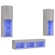 (grey sonoma) vidaXL TV Wall Units 5 Piece with LED Wall Mounted TV Cabinet Engineered Wood