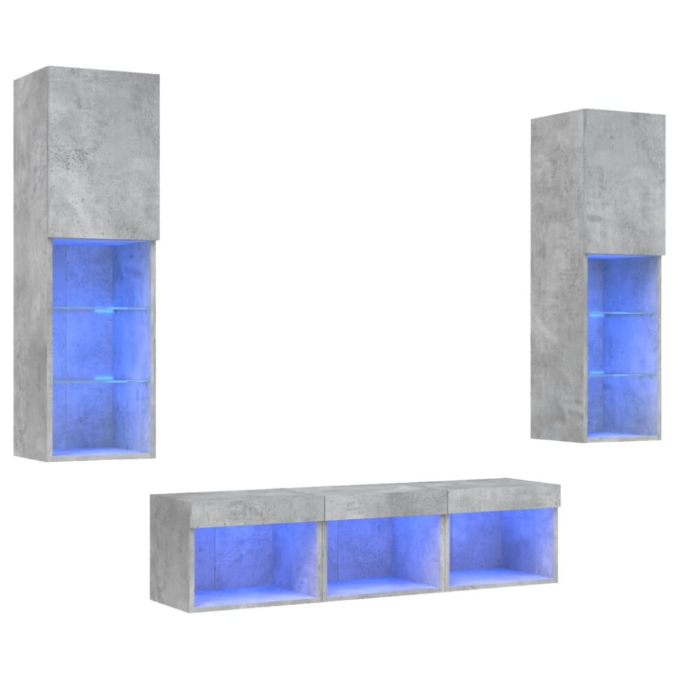 (concrete grey) vidaXL TV Wall Units 5 Piece with LED Wall Mounted TV Cabinet Engineered Wood