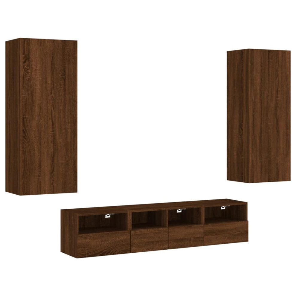 (brown oak) vidaXL TV Wall Units 5 Piece Floating TV Wall Unit TV Stand Engineered Wood