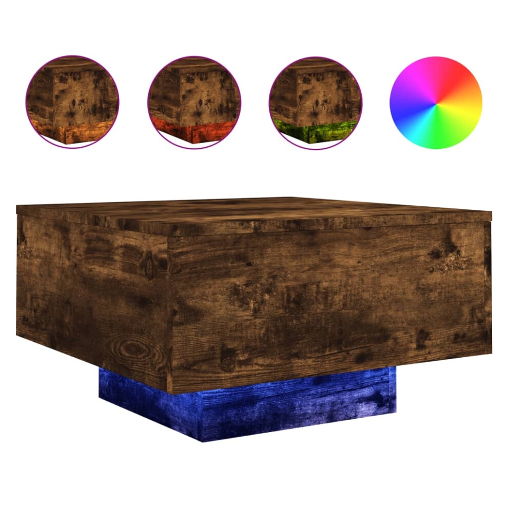 (smoked oak, 55 x 55 x 31 cm) vidaXL Coffee Table with LED Lights Hallway Tea Side End Table Sofa Table