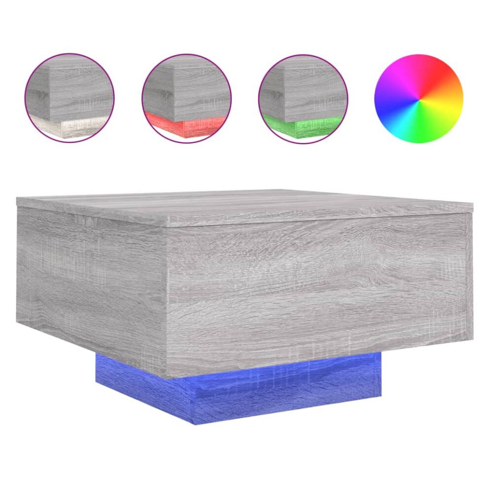 (grey sonoma, 55 x 55 x 31 cm) vidaXL Coffee Table with LED Lights Hallway Tea Side End Table Sofa Table