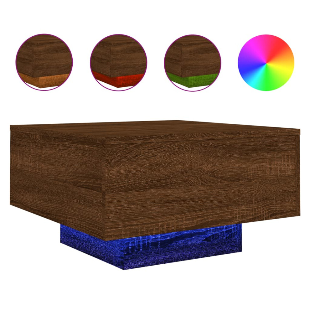 Vidaxl (Brown Oak, 55 X 55 X 31 Cm) Coffee Table With Led Lights Hallway Tea Side End Table Sofa Table
