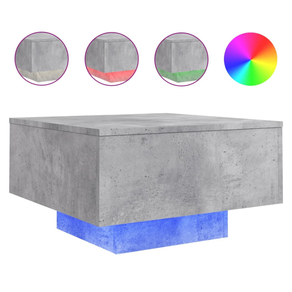 Vidaxl (Concrete Grey, 55 X 55 X 31 Cm) Coffee Table With Led Lights Hallway Tea Side End Table Sofa Table