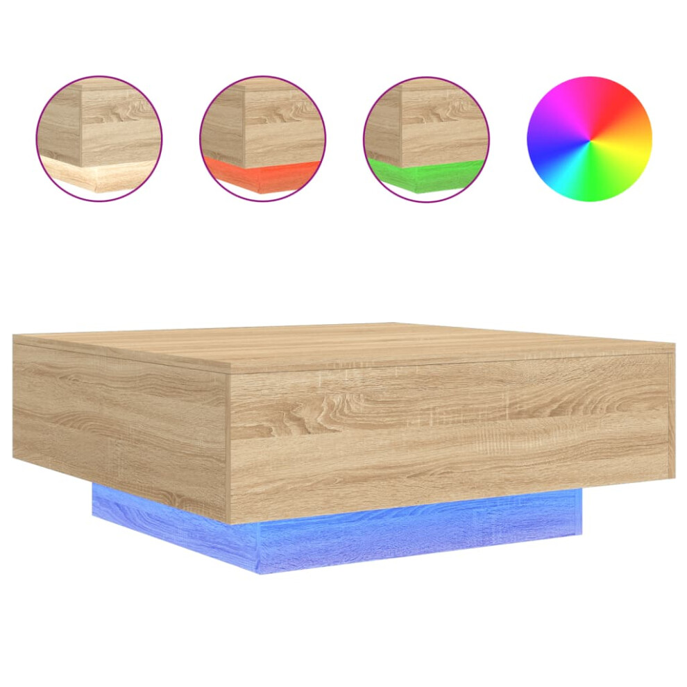 (sonoma oak, 80 x 80 x 31 cm) vidaXL Coffee Table with LED Lights Hallway Tea Side End Table Sofa Table