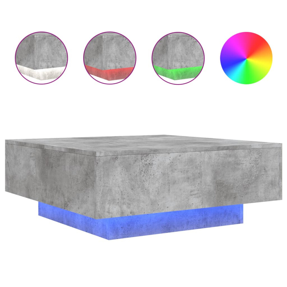 (concrete grey, 80 x 80 x 31 cm) vidaXL Coffee Table with LED Lights Hallway Tea Side End Table Sofa Table