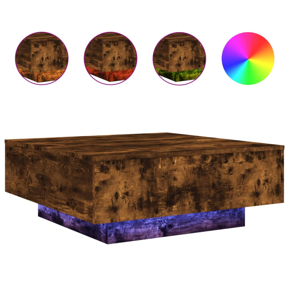Vidaxl (Smoked Oak, 80 X 80 X Cm) Coffee Table With Led Lights Hallway Tea Side End Table Sofa Table Brown Size 31