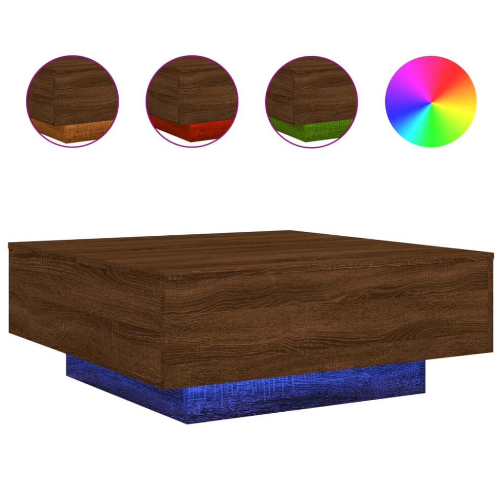 (brown oak, 80 x 80 x 31 cm) vidaXL Coffee Table with LED Lights Hallway Tea Side End Table Sofa Table