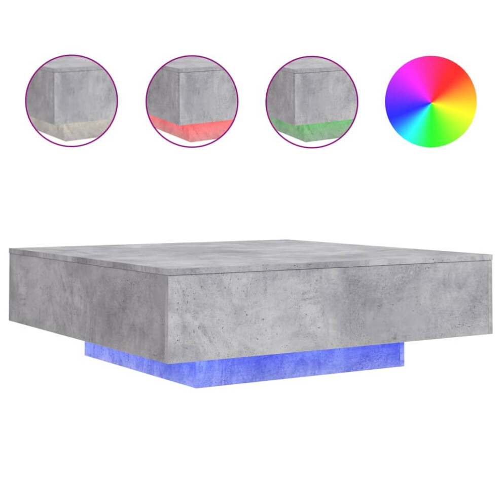 (concrete grey, 100 x 100 x 31 cm) vidaXL Coffee Table with LED Lights Hallway Tea Side End Table Sofa Table