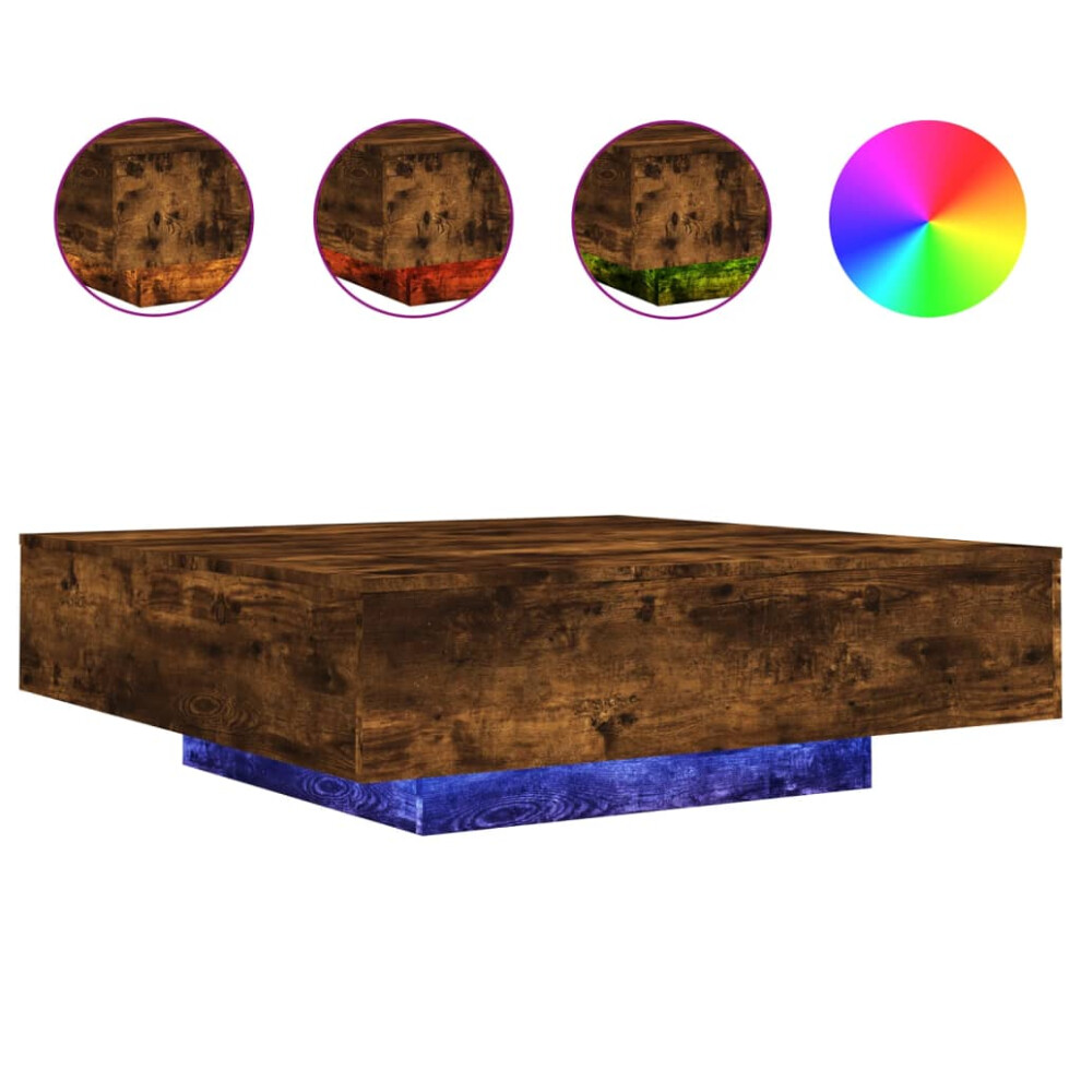 (smoked oak, 100 x 100 x 31 cm) vidaXL Coffee Table with LED Lights Hallway Tea Side End Table Sofa Table