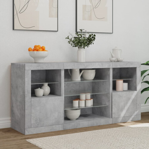 VidaXL vidaXL Sideboard with LED Lights Cupboard Highboard Side Cabinet Concrete Grey 2