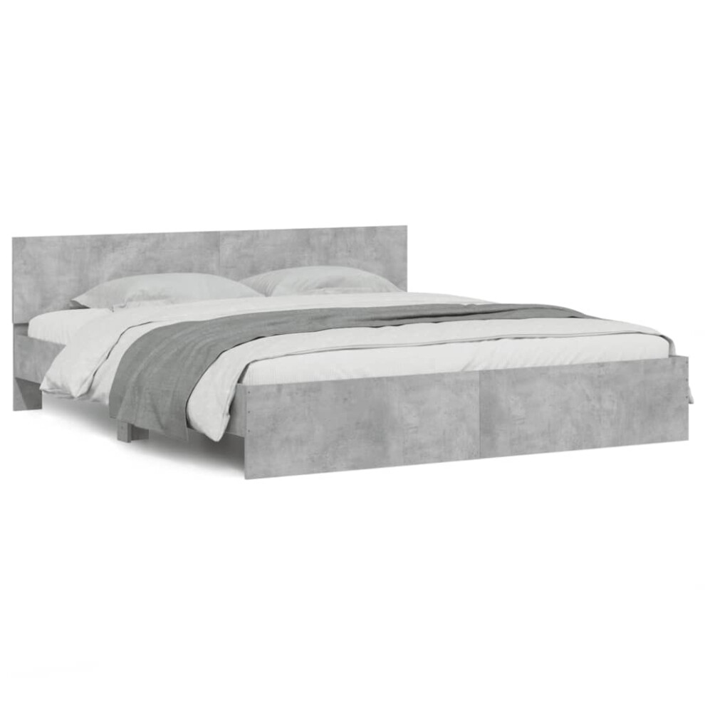 (concrete grey, 160 x 200 cm) vidaXL Bed Frame with Headboard Bedroom Bed Base Mattress Foundation Bedstead