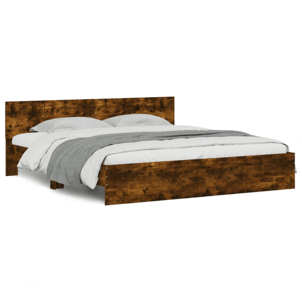 Vidaxl (Smoked Oak, 160 X 200 Cm) Bed Frame With Headboard Bedroom Bed Base Mattress Foundation Bedstead