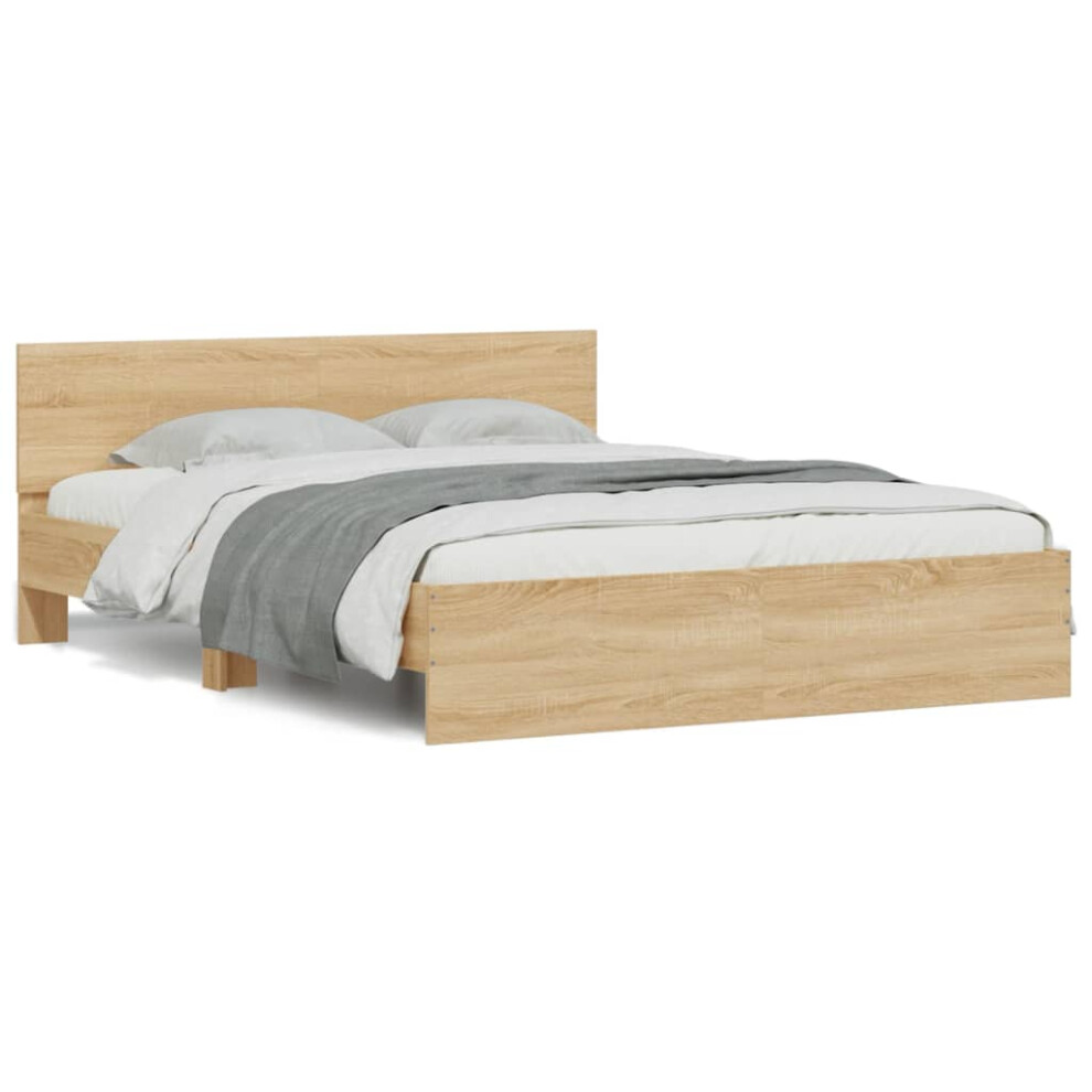 Vidaxl (Sonoma Oak, 150 X 200 Cm) Bed Frame With Headboard Bedroom Bed Base Mattress Foundation Bedstead
